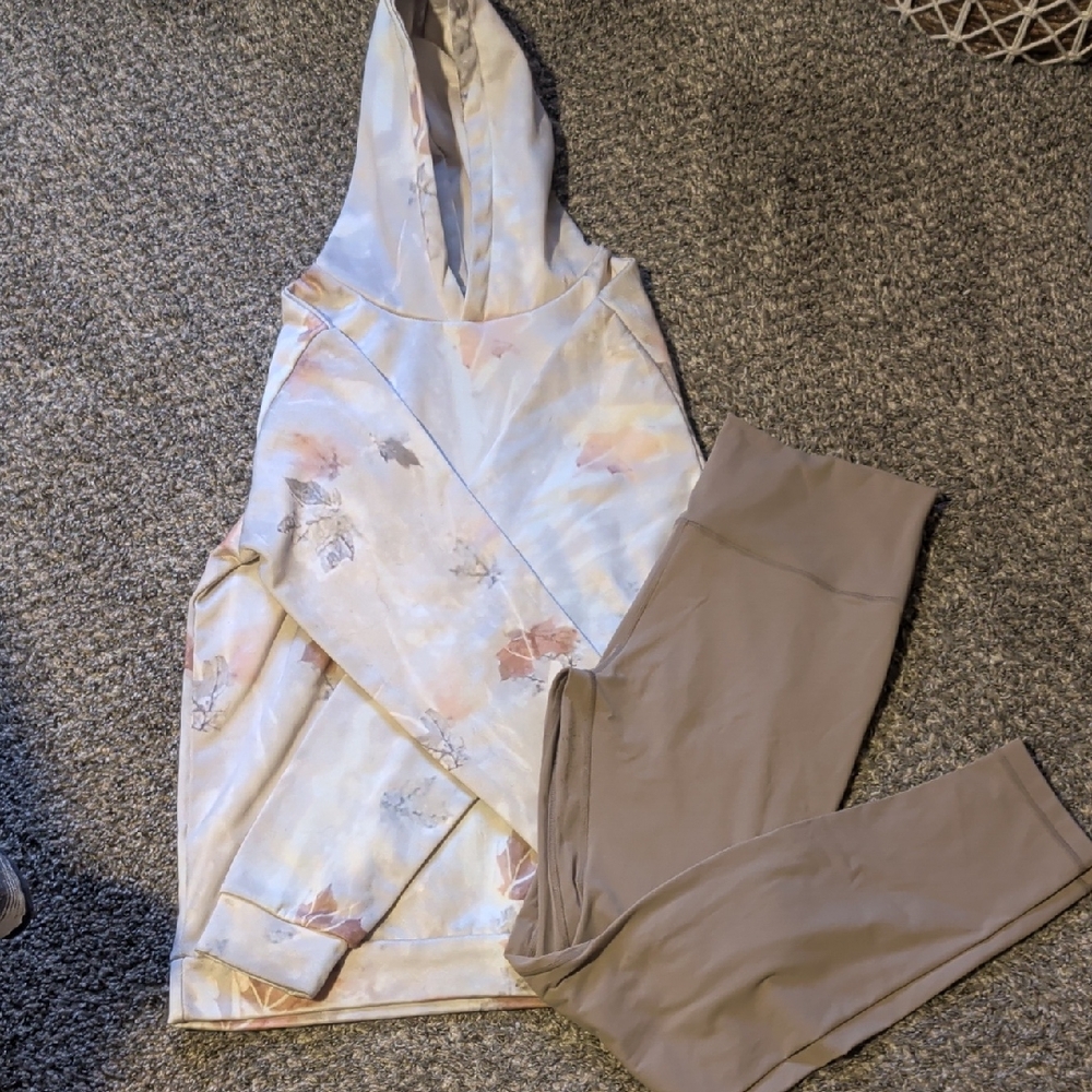 Women's Cream Hoodie and Tan Leggings Set